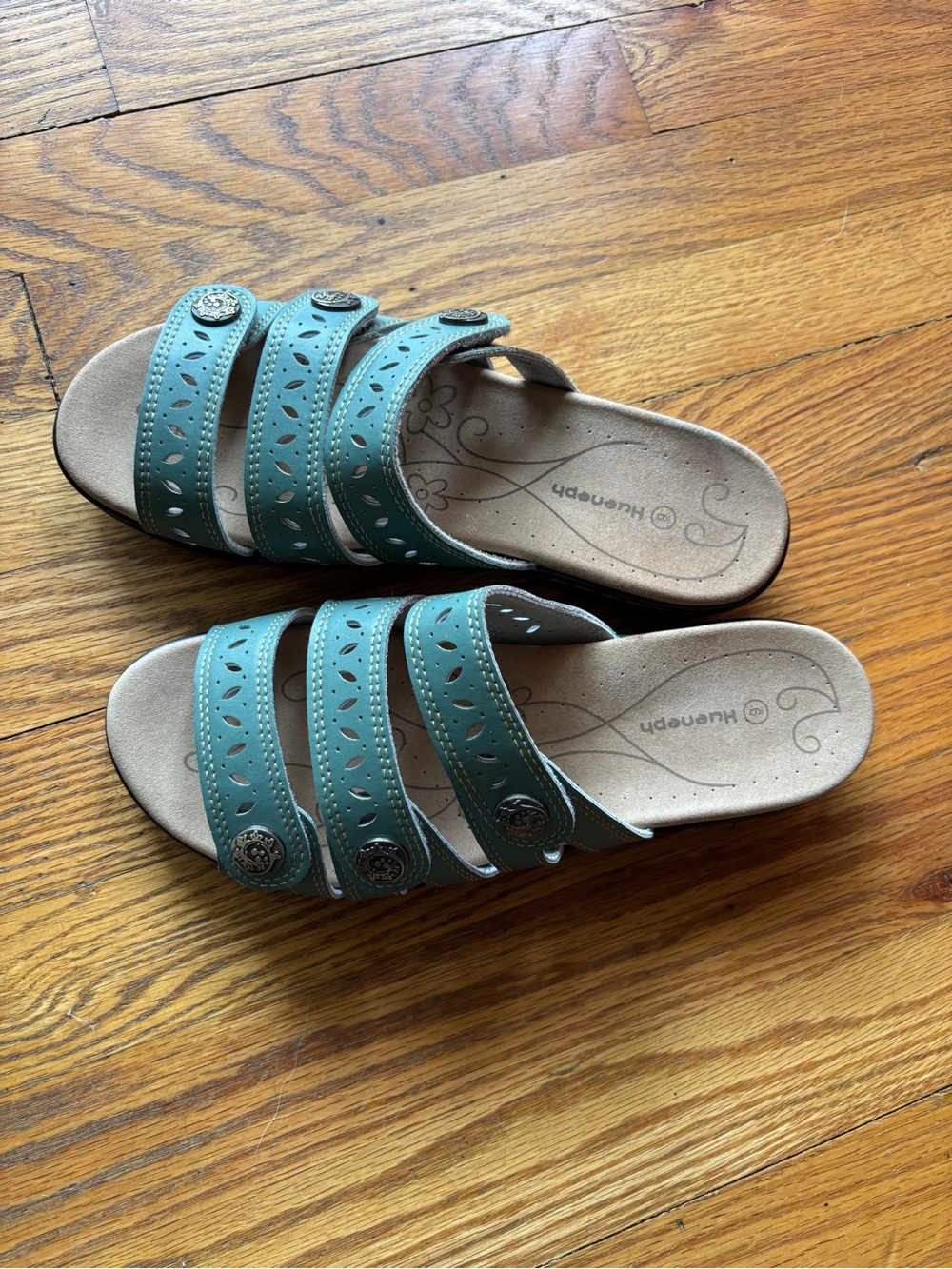 women’s teal blue green strappy sandals